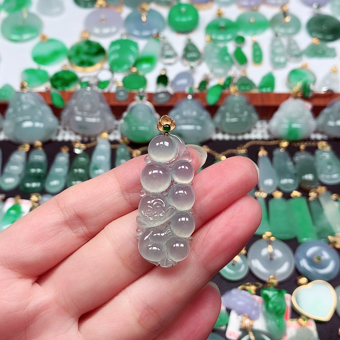 翡翠18K金镶嵌吊坠(不含链)天然翡翠A货