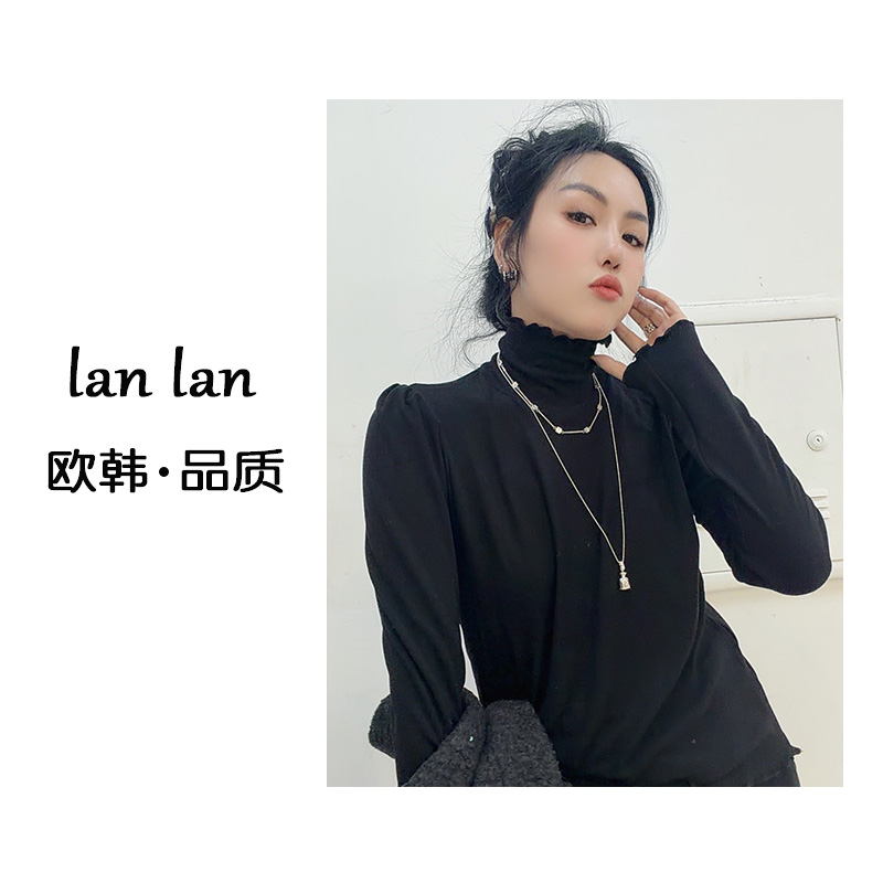 lanlan-冬上新【加绒木耳边公主打底】83501韩版公主木耳边中领打底