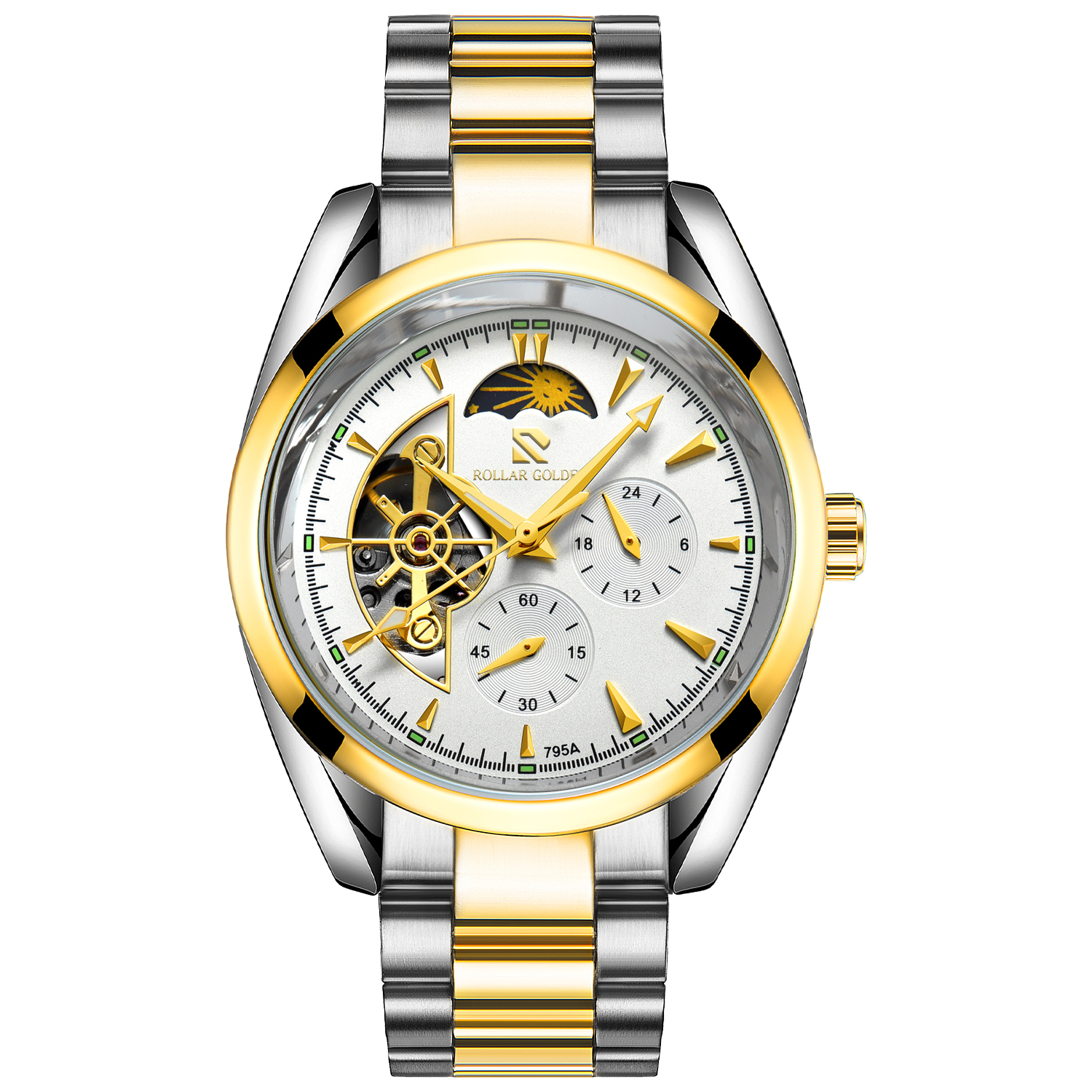 罗拉戈顿-飞行员介白系列-日月星辰镂空男士机械腕表ZJQ-SS