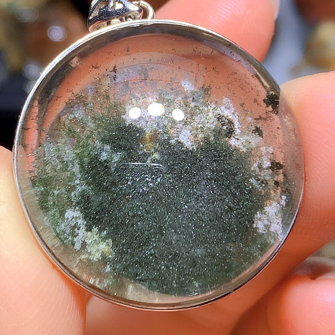 水晶吊坠银S925镶嵌天然水晶