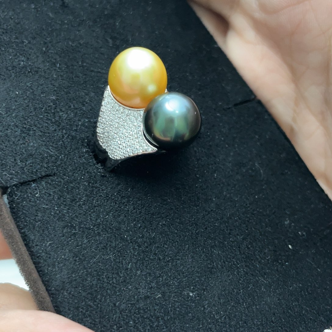 海水珍珠戒指银S925镶嵌小***柔