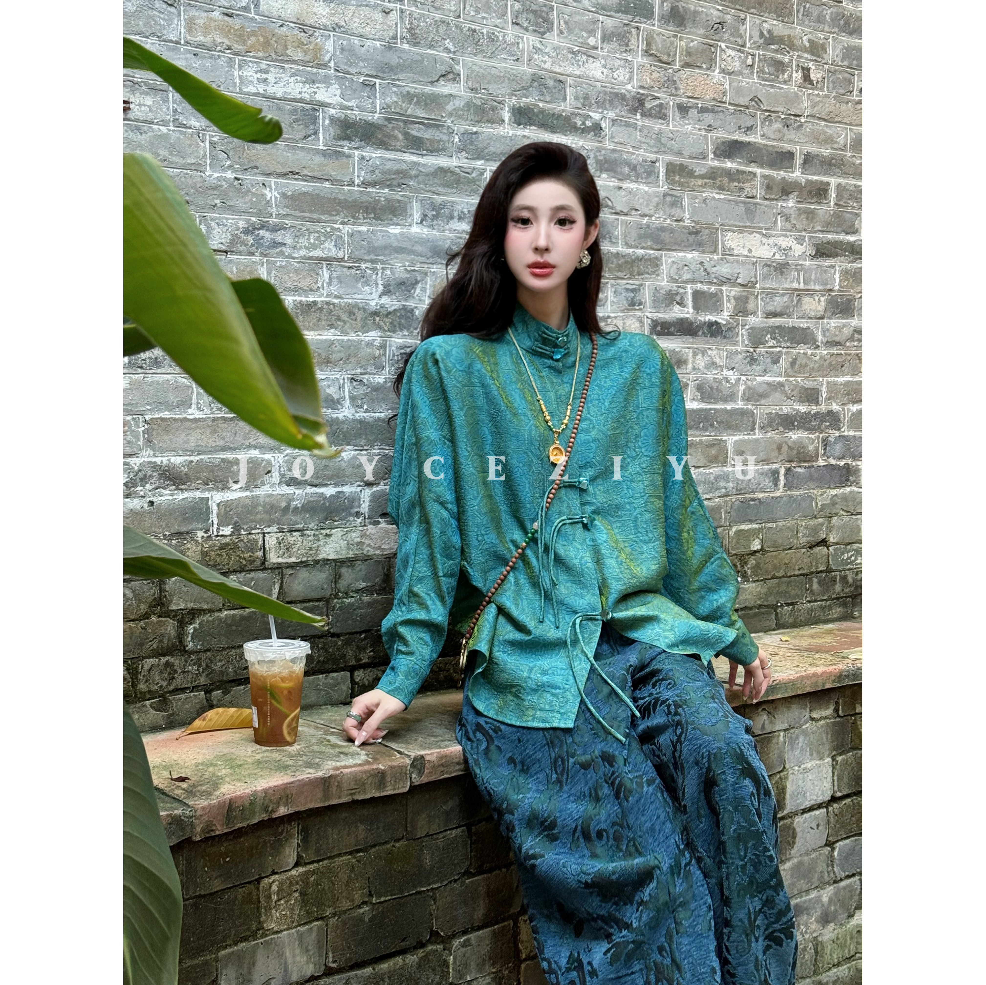 【Joyce子瑜】青山雾·国风新中式人丝八达晕浮光锦提花盘扣立领衬衫