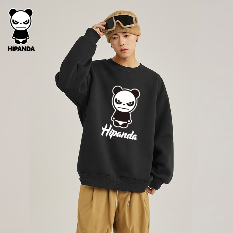 “你好熊猫”Hi Panda春款卫衣圆领打底衫百搭潮牌无帽长袖套头上衣