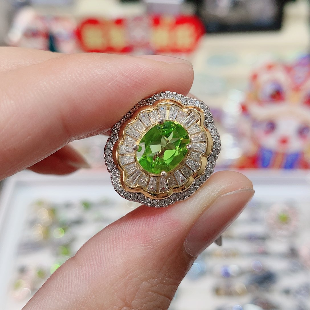 橄榄石戒指银S925镶嵌