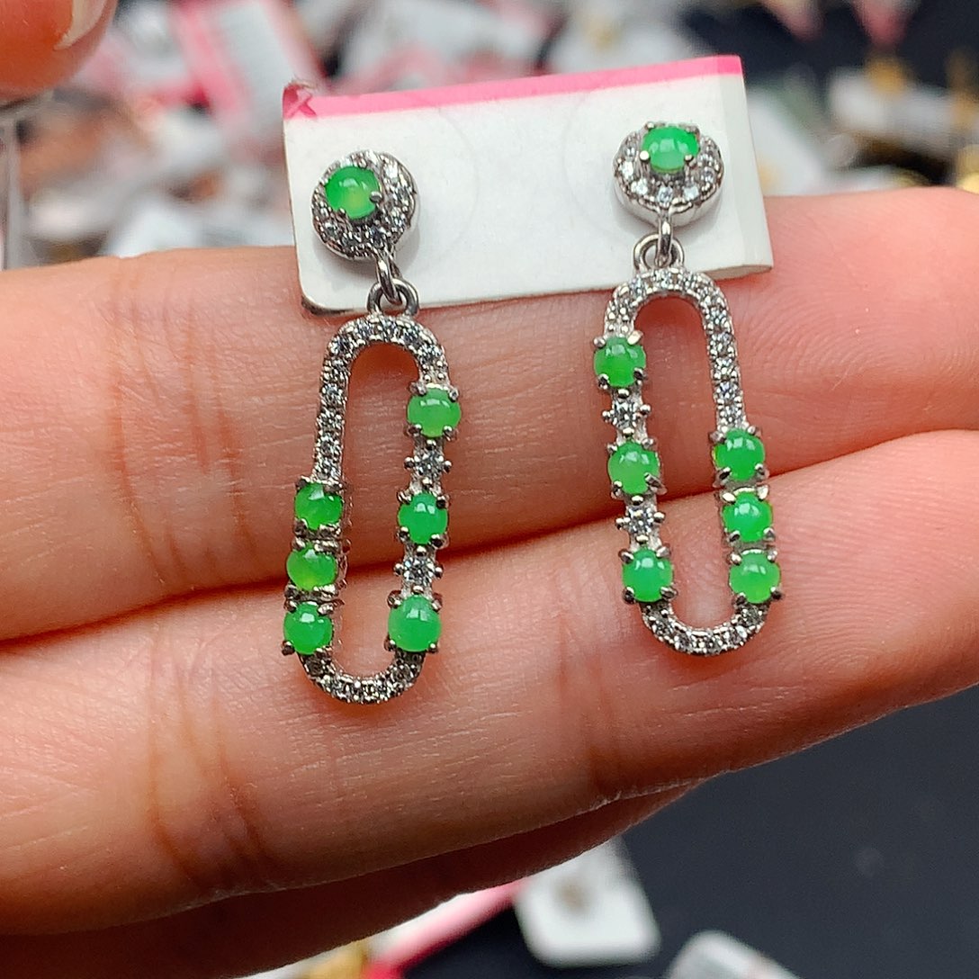 翡翠戒指银S925镶嵌天然翡翠耳饰