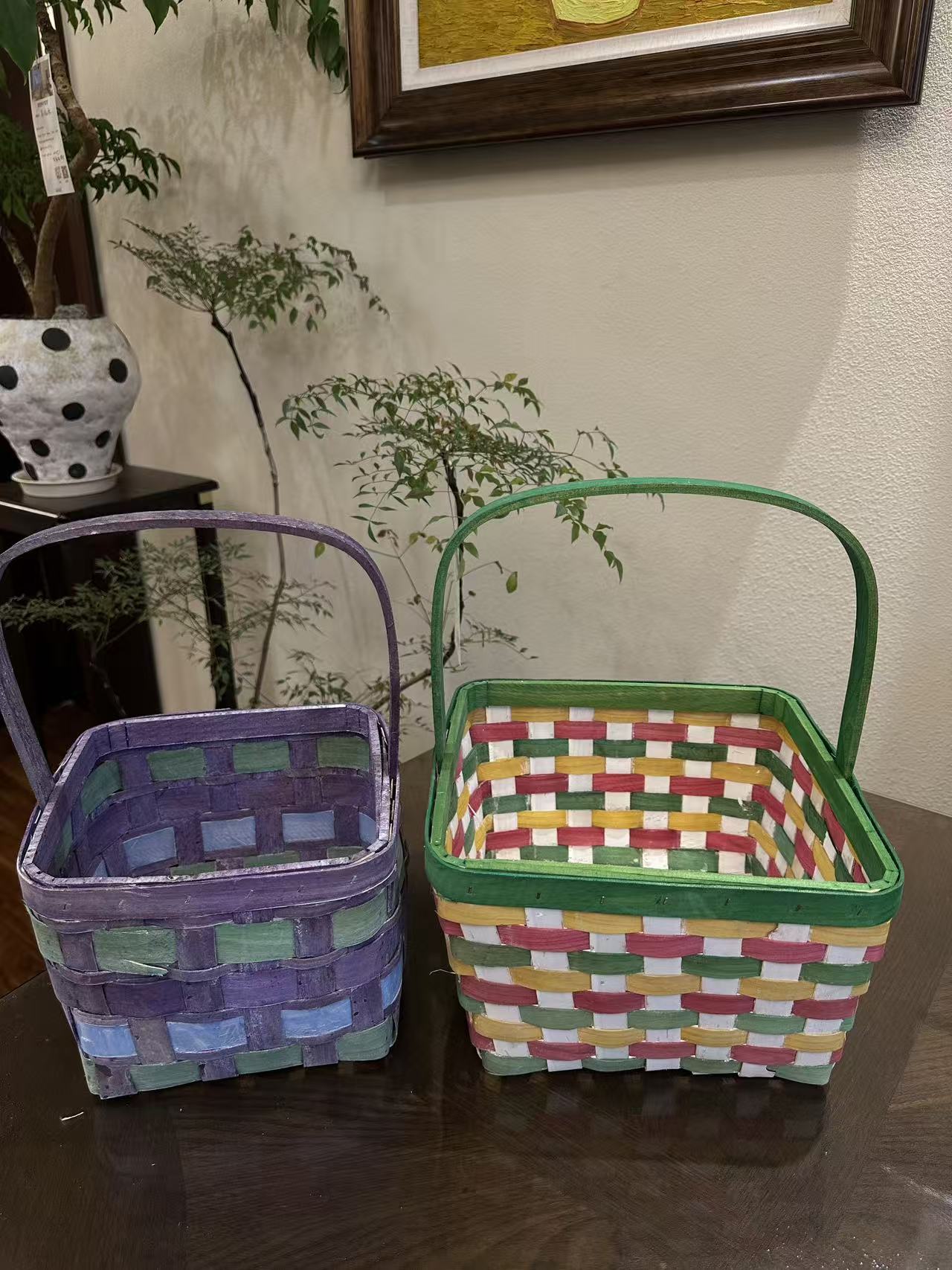 外贸出口卡通糖果做旧款彩色编织篮子捡秋捡菌子桌面收纳厨房收纳