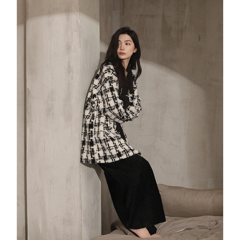 [加绒加厚]2025爆款冬季格子睡衣套装轻奢家居服套装秋冬女士