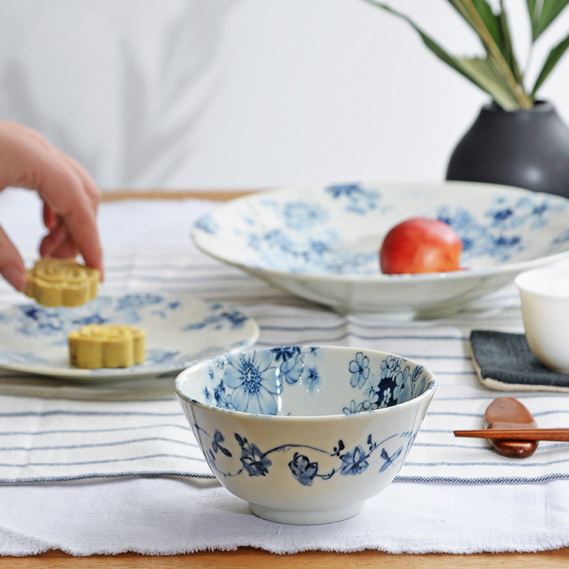花集系列釉下彩碗盘餐具高颜值清新田园风家用陶瓷餐具吃饭碗盘碟