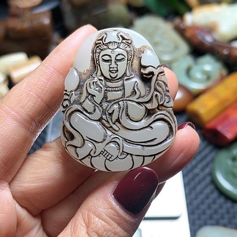 白玉菩提吊坠摆件