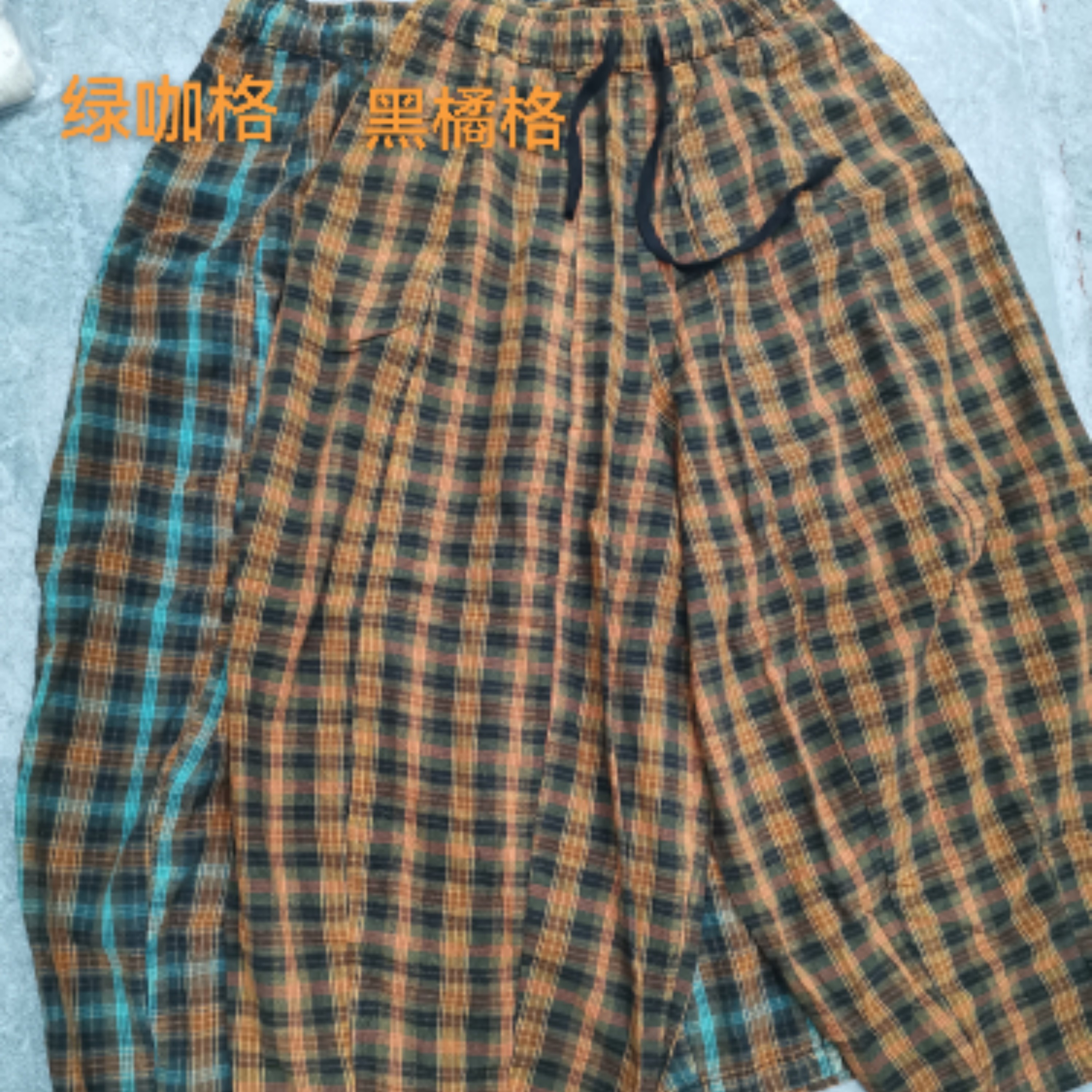 秋季新款薄款格子阔腿休闲裤宽松显瘦运动风