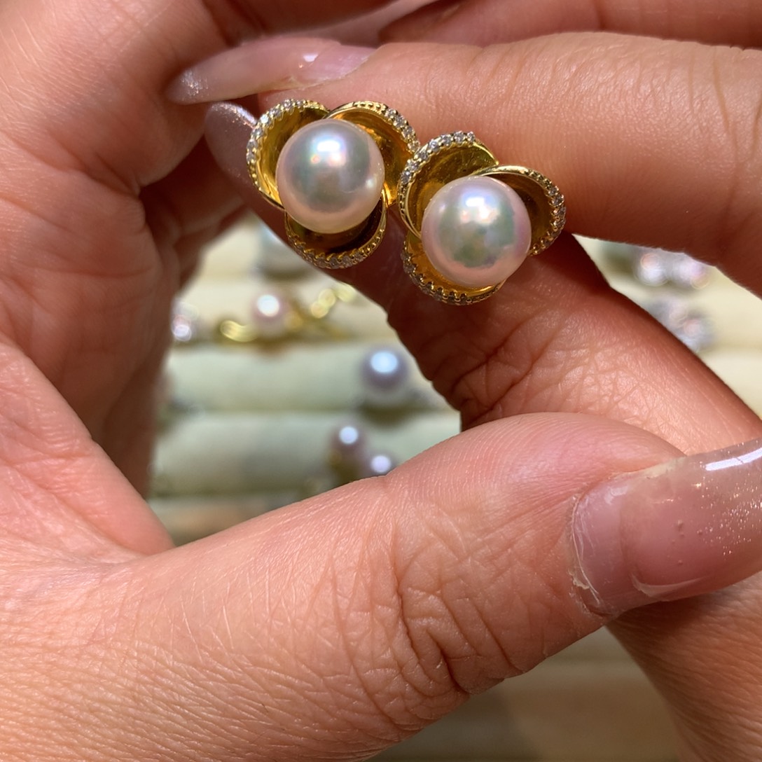 海水珍珠耳饰银S925镶嵌