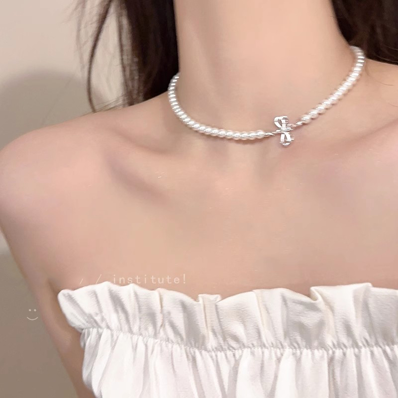 合金项链 温柔蝴蝶珍珠项链配裙子女轻奢小众高级感锁骨链颈链