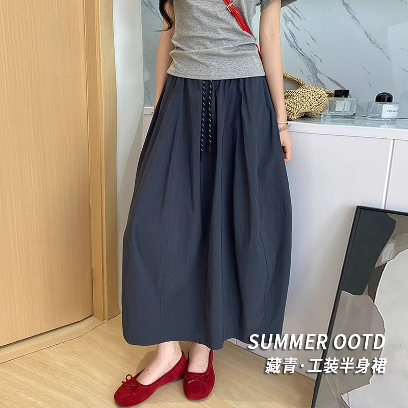 速干拼接南瓜裙少女风中长款半身裙夏季2025新款高腰拼接花苞裙子