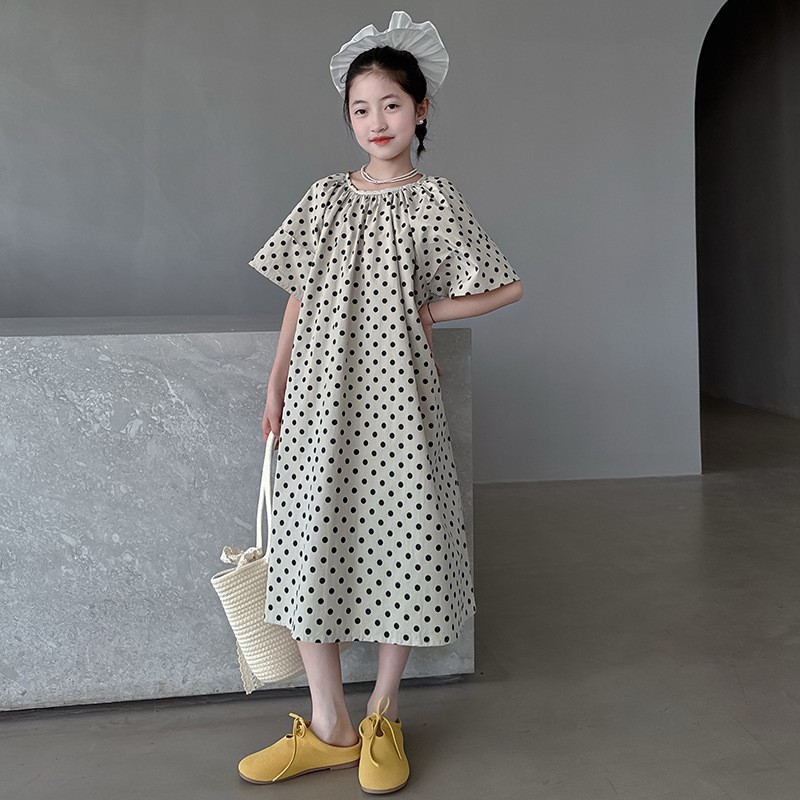 女童连衣裙夏季韩版2025新款中大儿童波点宽松度假公主长裙亲子装