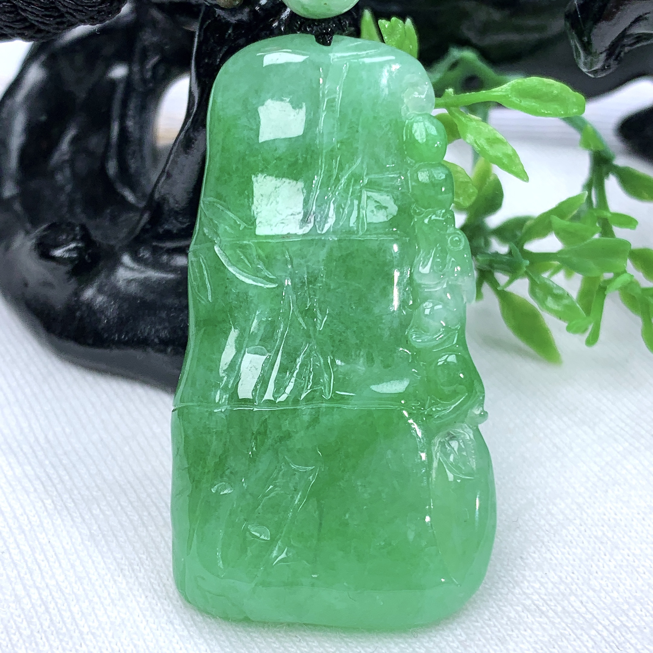 天然缅甸翡翠A货满绿竹节节节高升吊坠挂件44.7−24.3−5.8mm
