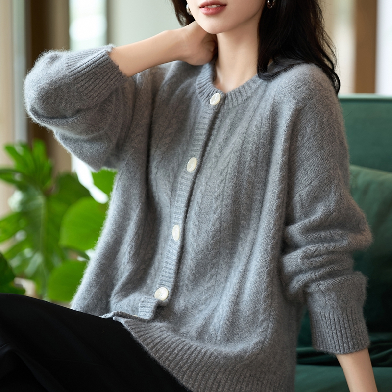 圆领羊毛衫加厚开衫女长袖针织外套毛衣宽松百搭短款韩版打底秋冬
