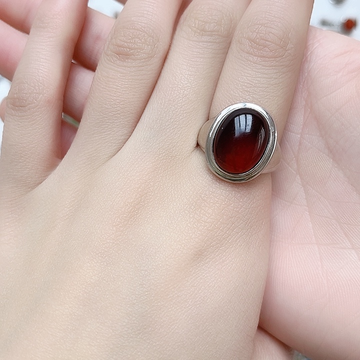 血珀戒指银S925镶嵌天然