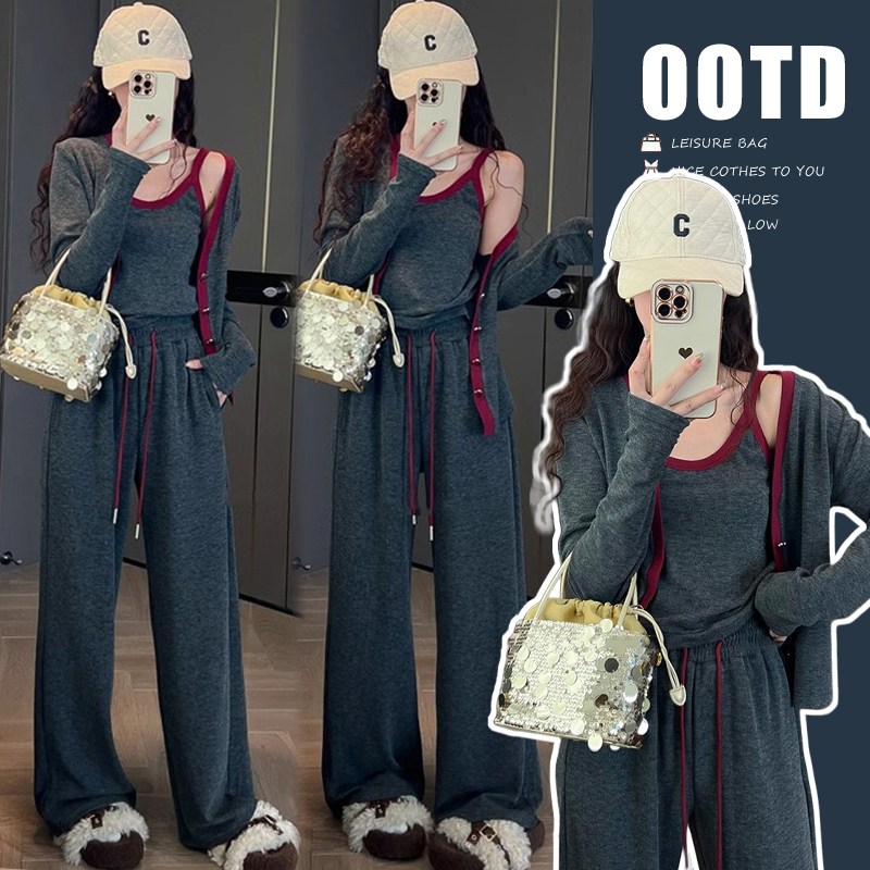 简约时尚孕妇装女夏季新款洋气慵懒风休闲百搭吊带外套裤子三件套