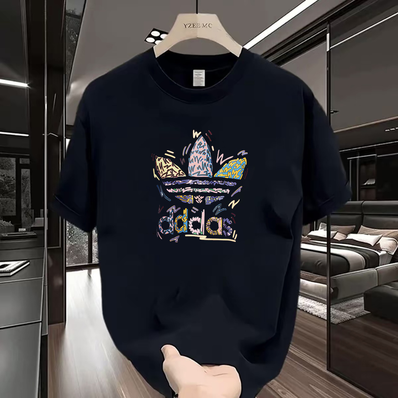 K【一折粉丝福利】夏季男女同款百搭时尚潮牌短袖T恤彩叶子