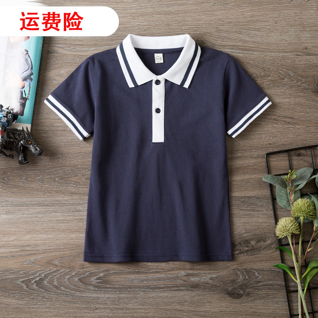 学院大童班服藏蓝色校服短袖男童学院风单排扣