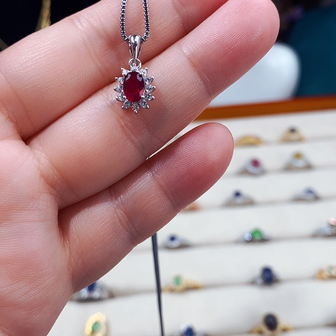 红宝石颈饰银S925镶嵌