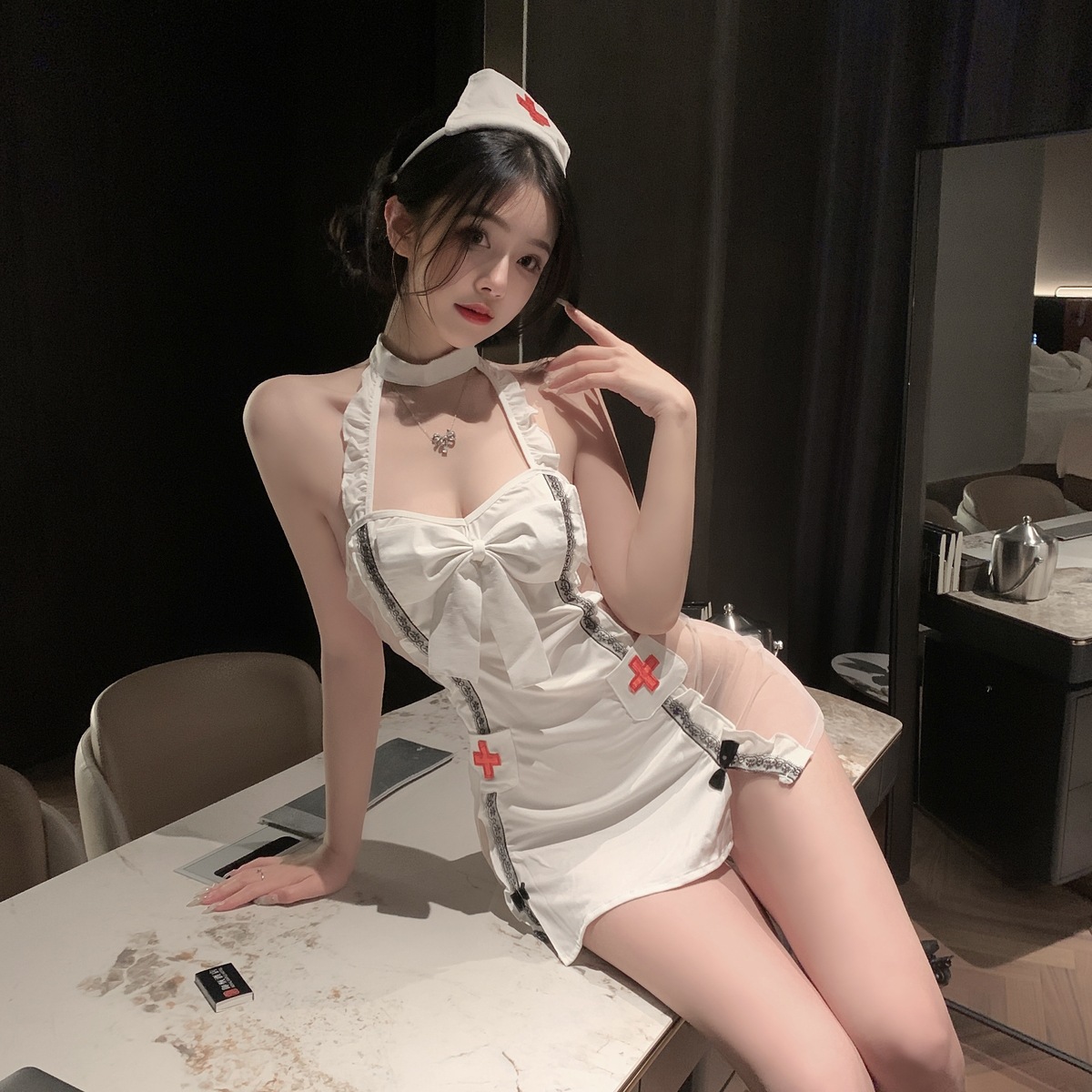 纯欲风性感睡衣显瘦辣妹修身收腰气质包臀网纱cos护士制服