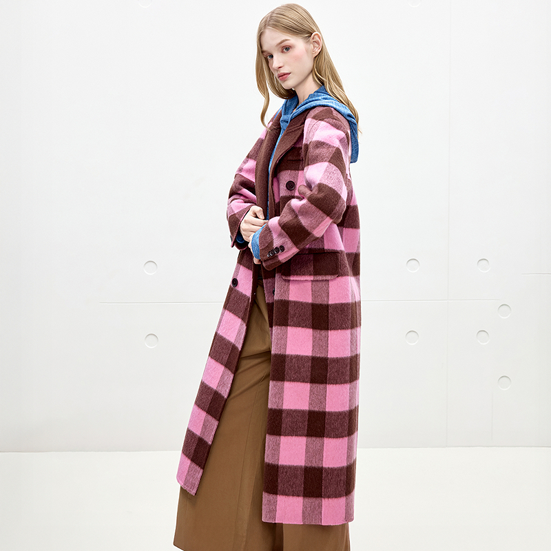 【含绵羊毛】Juicy Couture橘滋外套女25秋冬新款格纹提花毛呢大衣