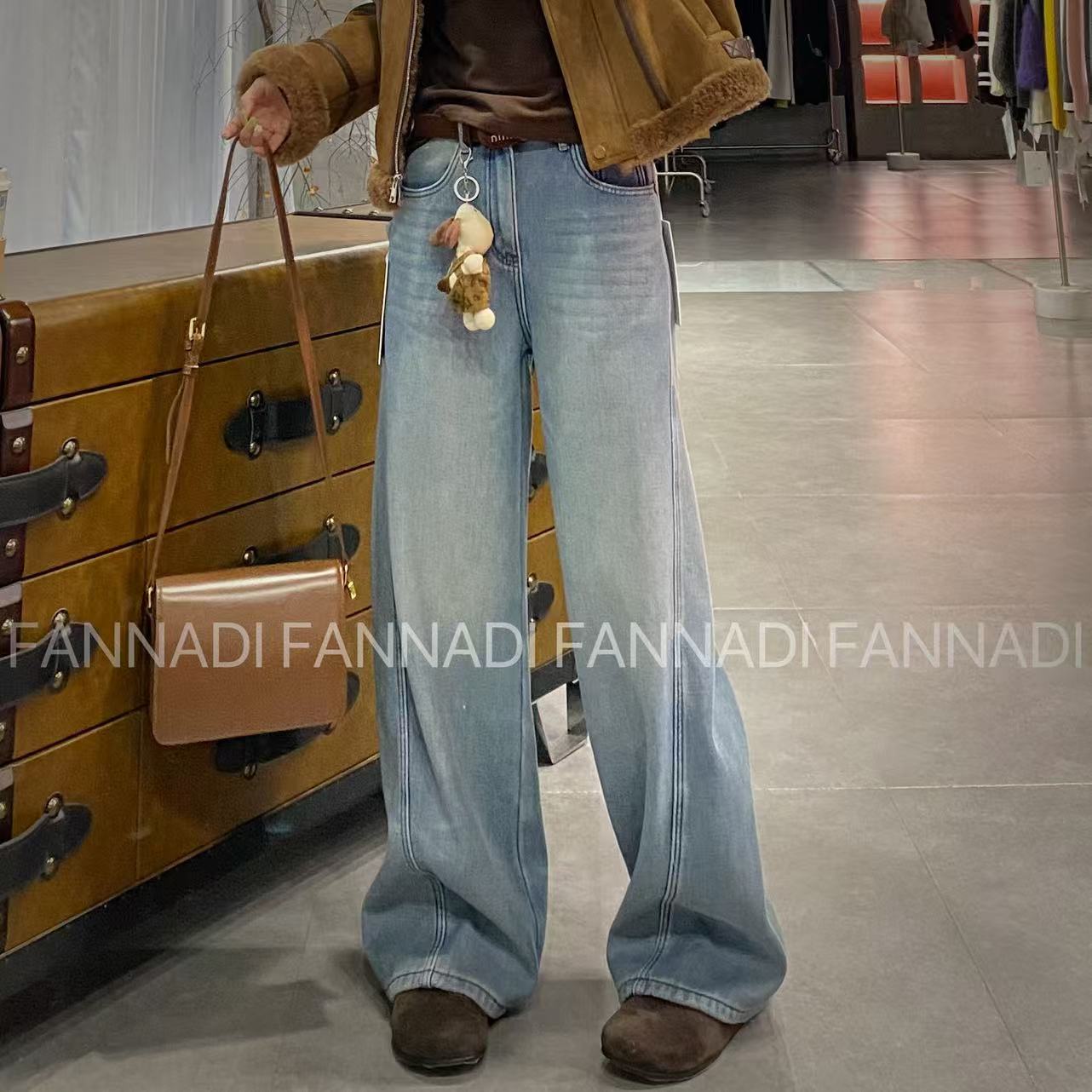 SOSE【牛仔裤】加绒加厚复古水洗休闲百搭阔腿直筒裤 GY 293-2901