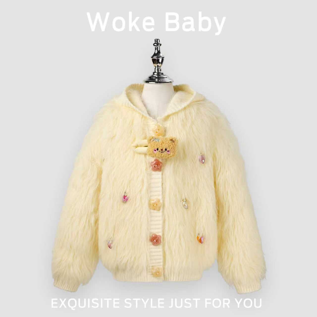 现货【蜂蜜松饼熊】仿狐狸毛女童秋冬针织衫毛衣套头上衣汉服W5201