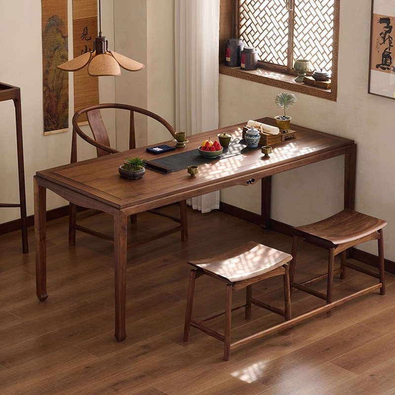 北美黑胡桃木茶桌家用新中式实木茶台功夫茶几轻奢茶室泡茶桌