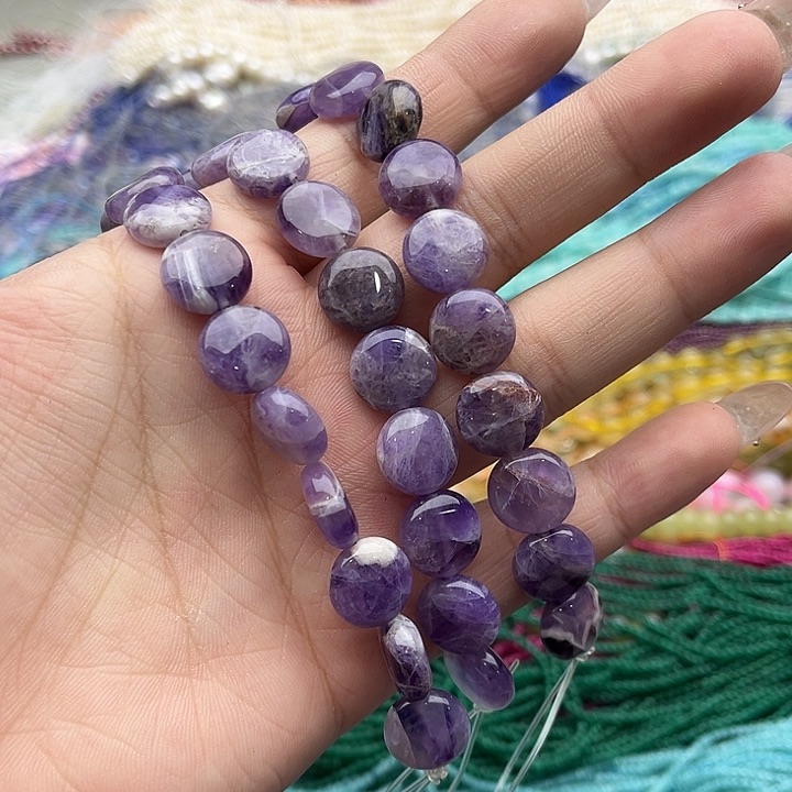 玛瑙/玉髓珠宝半成品未镶嵌一条12mm左右紫晶圆片