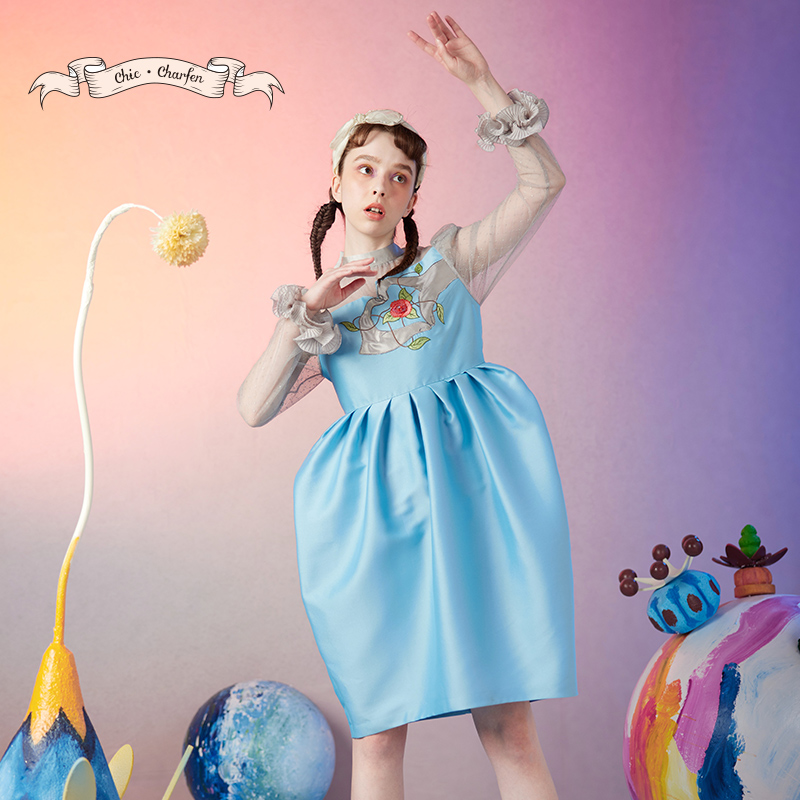 【媛媛专享】朝峰秋季精致立领千金轻奢小礼服连衣裙CFD3A225-2036G