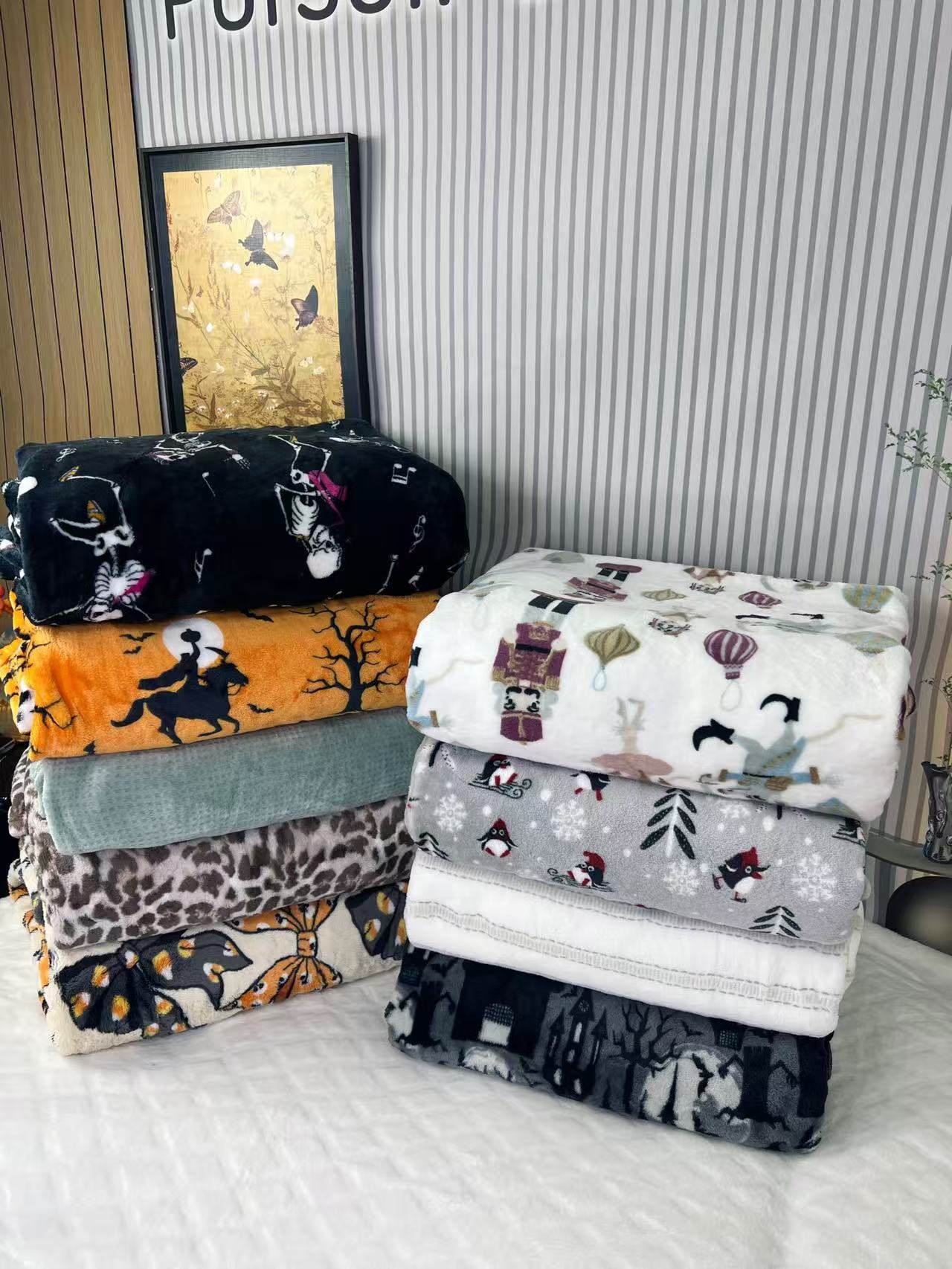 【秋冬盖被】印花牛奶绒包边加厚双面绒毛毯.【.颜色花型随机发不挑】