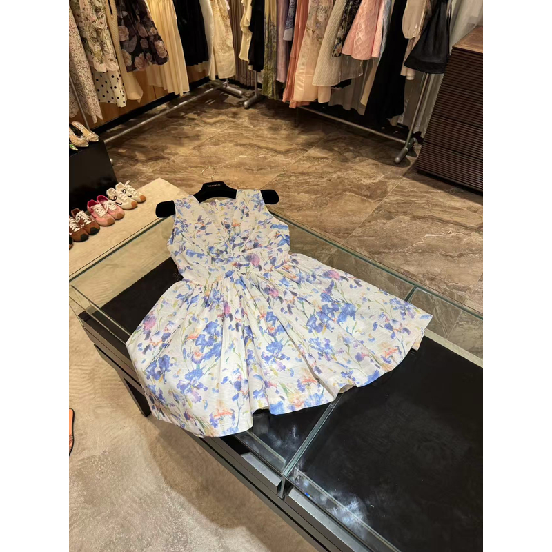 WW2025新款女士时尚夏季碎花无袖连衣裙W201221