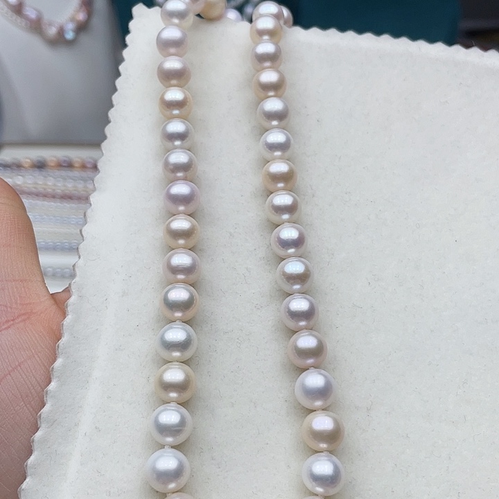 淡水珍珠颈饰银S925镶嵌卡9➕高品极光白多宝珠