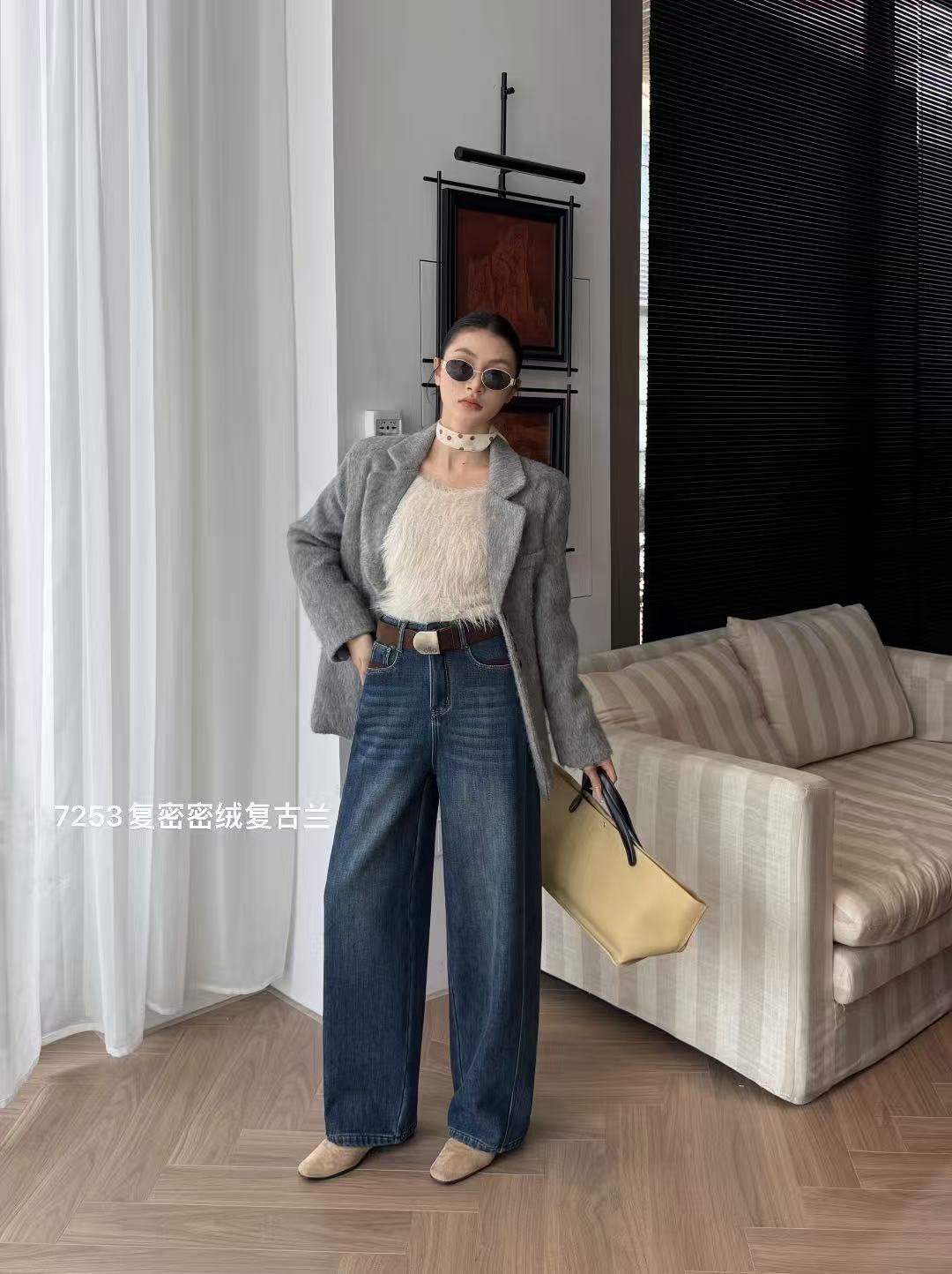 7253 DS 韩版休闲舒适时尚洋气百搭加绒牛仔裤