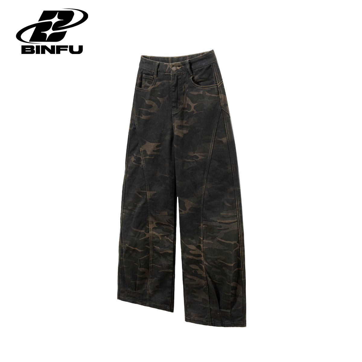 BINFU自制 美式街头风显瘦男女同款喷色迷彩工装风休闲百搭长裤