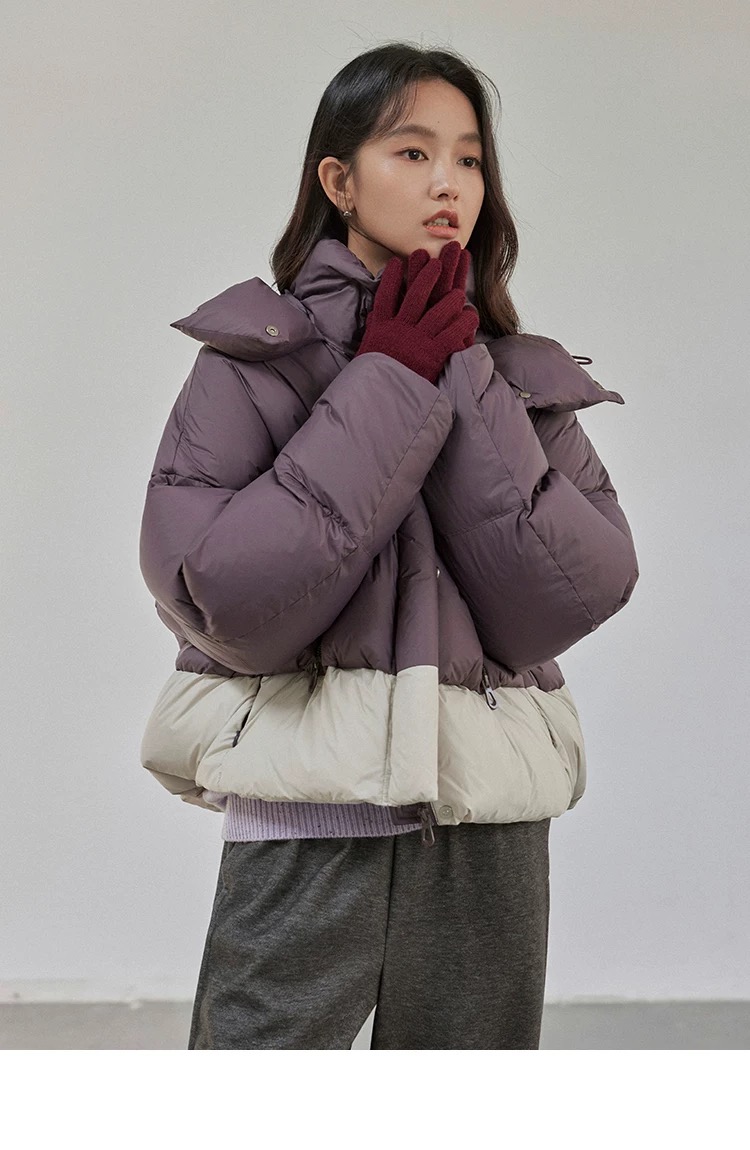 90白鸭绒连帽羽绒服女短款2025冬季新款撞色设计感保暖外套女