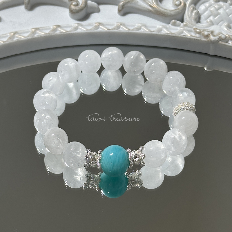 tx1110-[海盐奶盖]天然白幽灵清冷女生百搭天河石顶珠手串