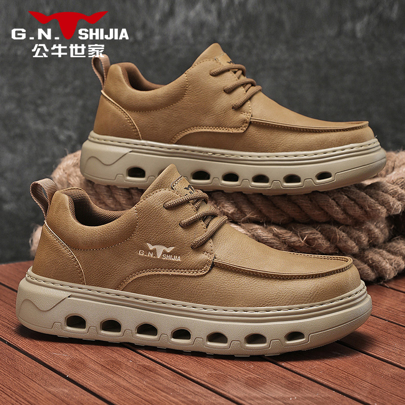 G.N.Shi Jia/公牛世家男鞋休闲皮鞋男英伦风系带软底舒适百搭男鞋