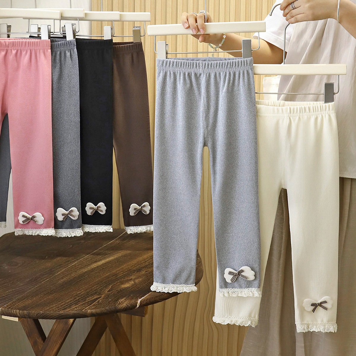 新款儿童秋冬打底裤女童德绒外穿花边蝴蝶结长裤女孩洋气韩版裤子