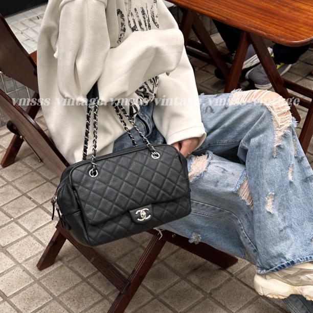 99新 Chanel/香奈儿 保龄球托特黑色牛皮单肩包 20开/92345