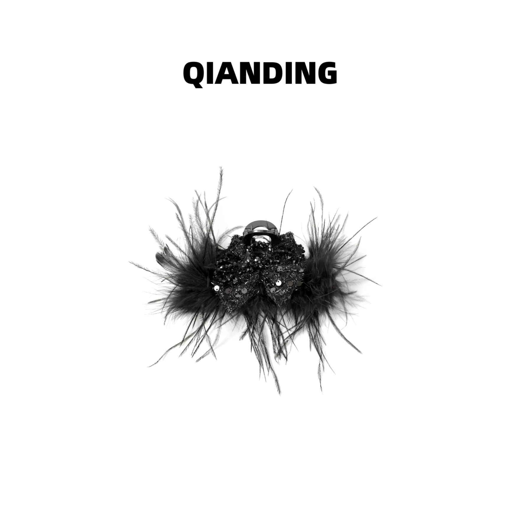 【QIANDING】【黑钻羽毛鲨鱼夹】南法千金羽毛流苏女士时尚抓夹F237