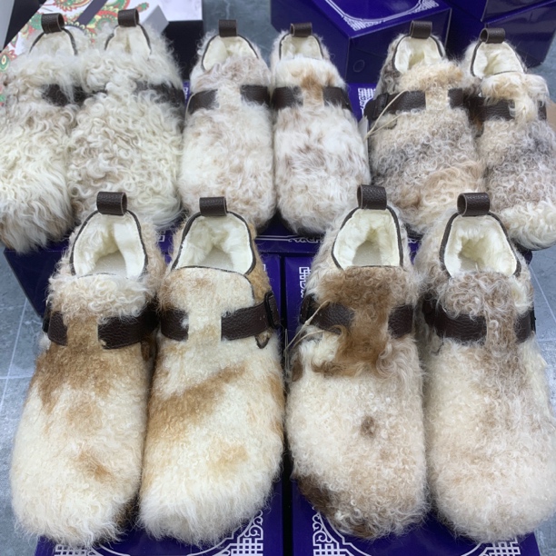 201-7女士冬季保暖博肯鞋棕白羊卷毛时尚休闲皮毛一体