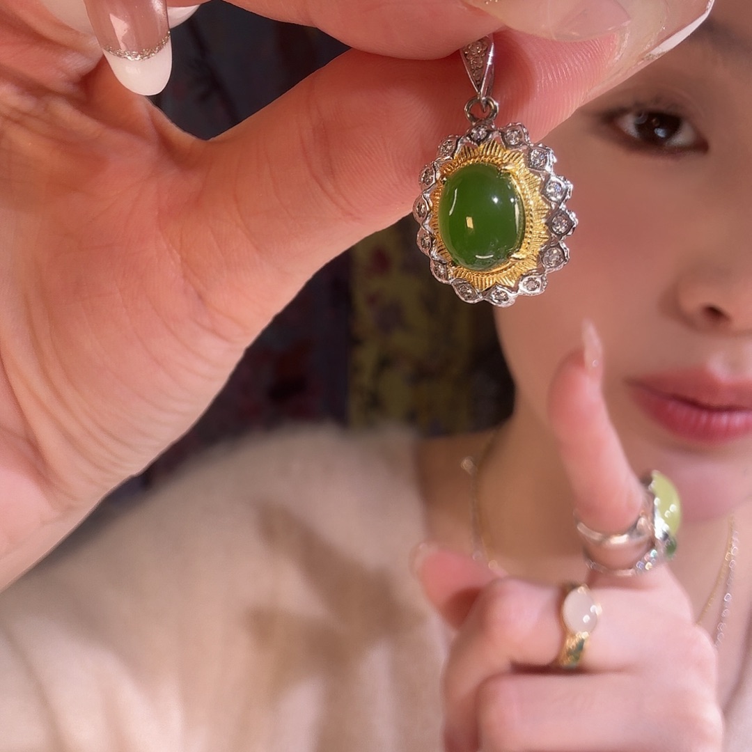 和田玉银S925镶嵌颈饰