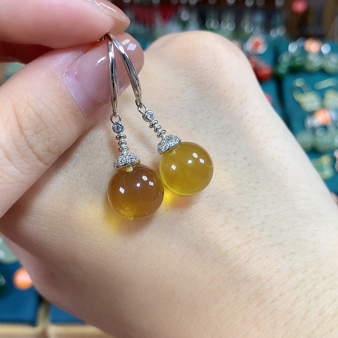 蓝珀银S925镶嵌耳饰卡11.5左右