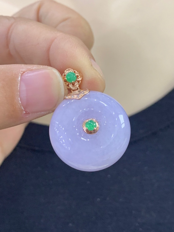 18k金镶嵌紫罗兰平安扣，完美