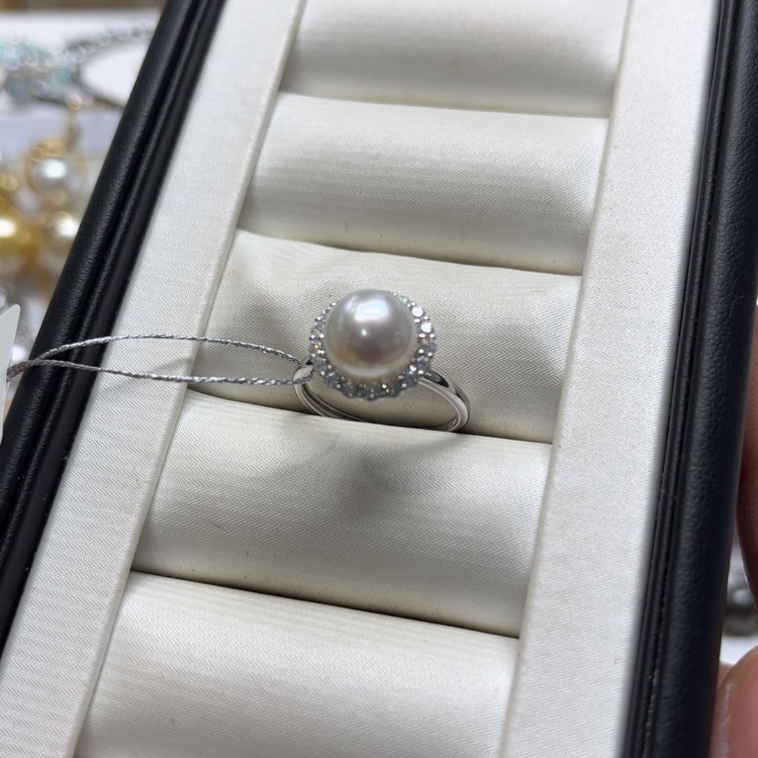 银S925镶嵌AK 戒指9-10mm海水珍珠
