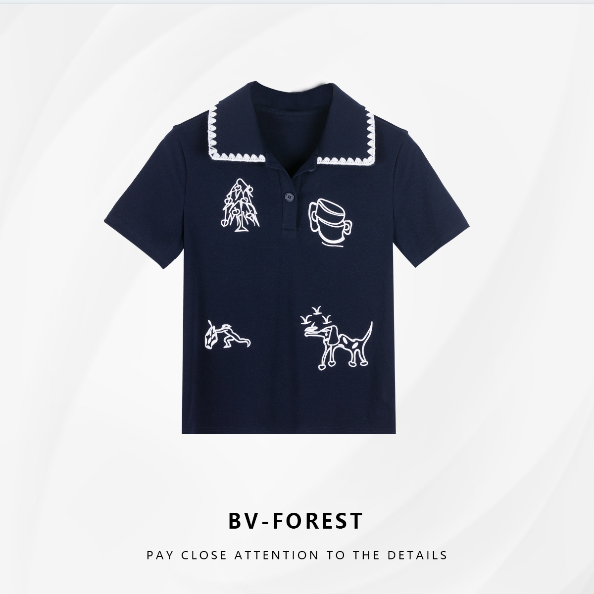 BV-FOREST“千岛森会”韩版时尚刺绣翻领拼色短袖T恤BV-T091