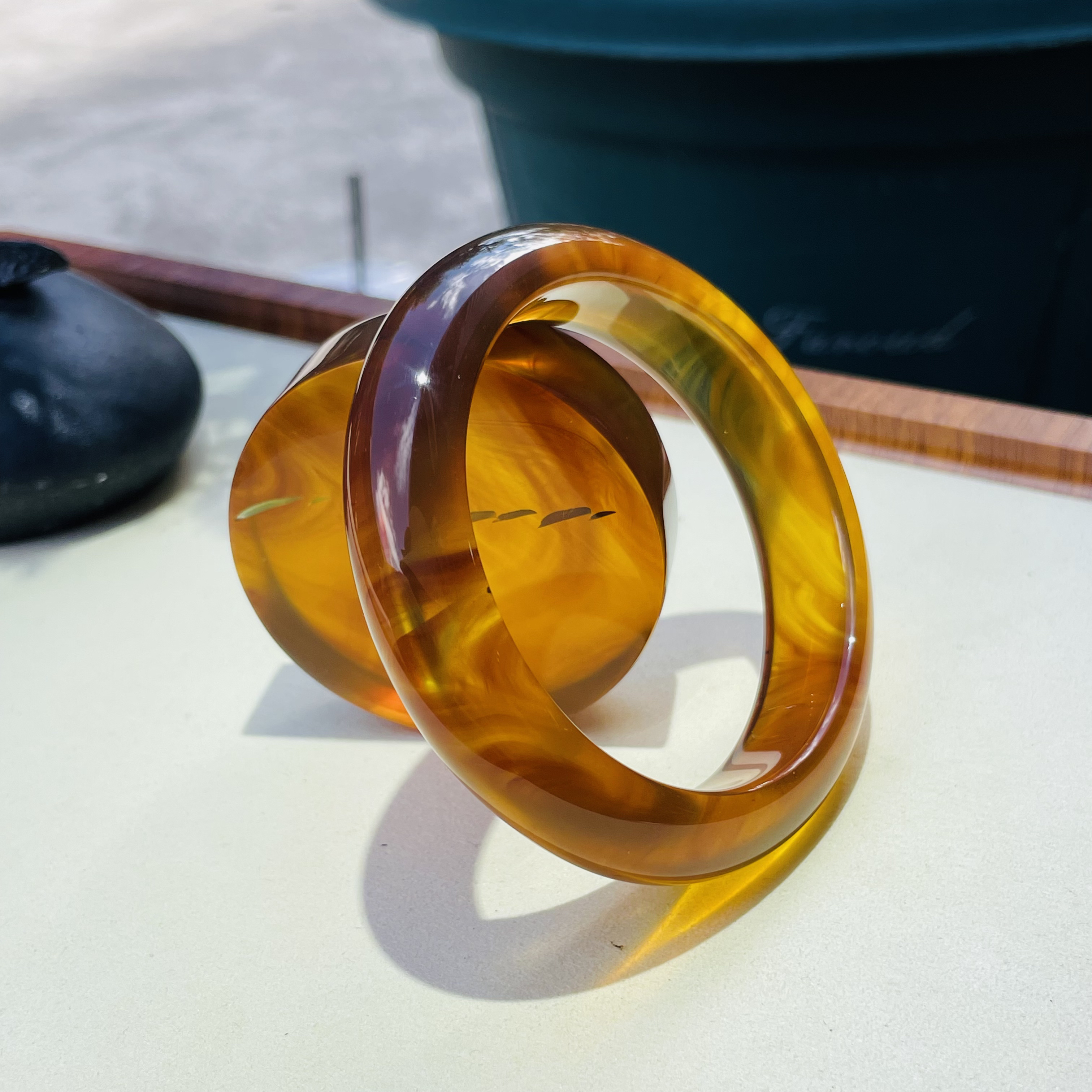 千万珠宝【天然缅甸琥珀手镯（亮金棕红）手镯 圈口56/宽14/厚9】